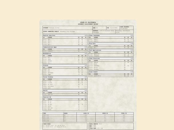 High School Transcript