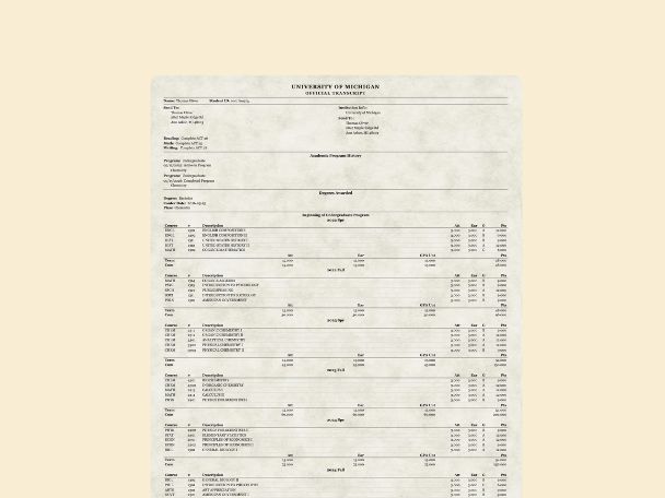 University Transcript